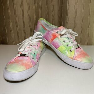 GBG Los Angeles Rose Tie Dye Women's 8.5 Lace-Up Sneakers Pink Yellow Logo
